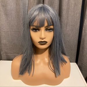 Ash light blue/gray wig with bangs